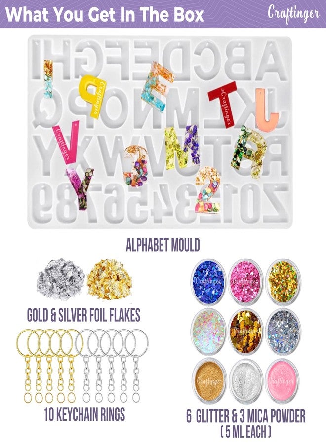 Craftinger DIY Alphabet Keychain Making Mould Kit Set with Glitter Colors, Mica and More - Image 2